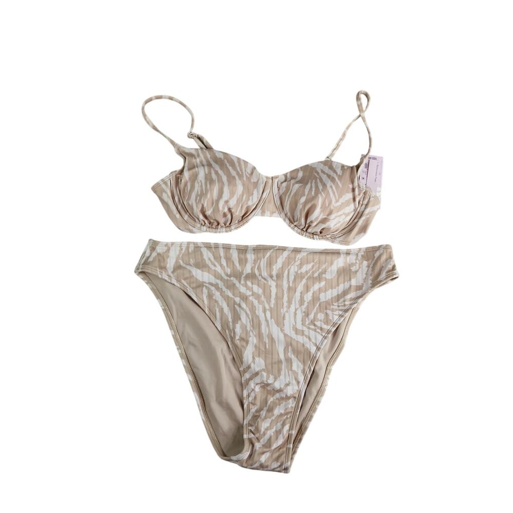 Wild Fable Bikini Womens Large Brown Zebra Print Cheeky Padded Underwire NWT
